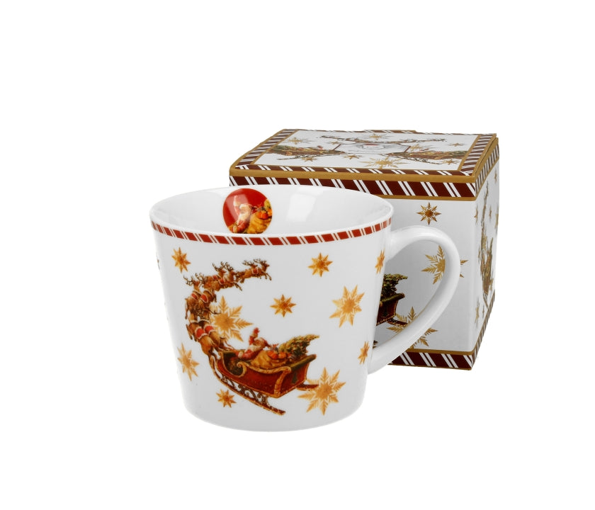 Bögre Karácsonyi porcelán bögre 610 ml Mikulás rénszarvas szánnal