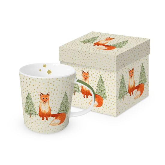 Bögre Karácsonyi porcelán bögre díszdobozban Snowflakes & Fox