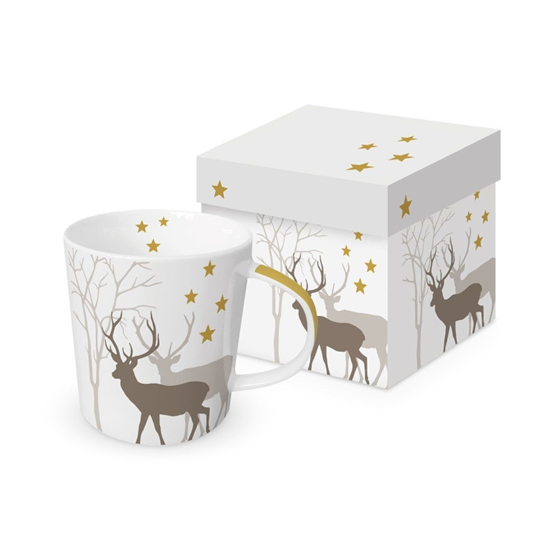 Bögre Karácsonyi porcelán bögre díszdobozban szarvasos Winter Deers white