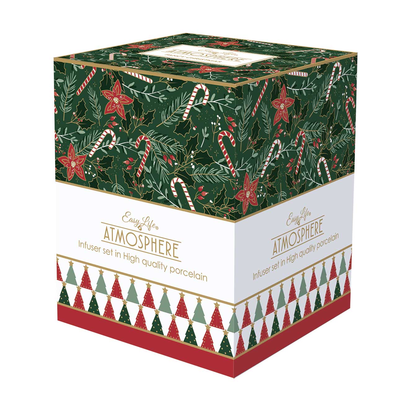 Bögre, csésze Karácsonyi porcelán bögre fém szűrővel tetővel díszdobozban Fancy Christmas