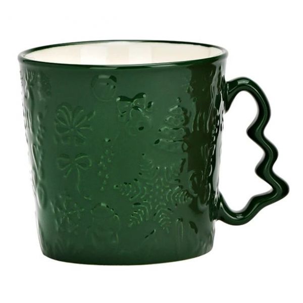 Karácsonyi bögre fenyőfa alakú füllel - 380 ml - zöld