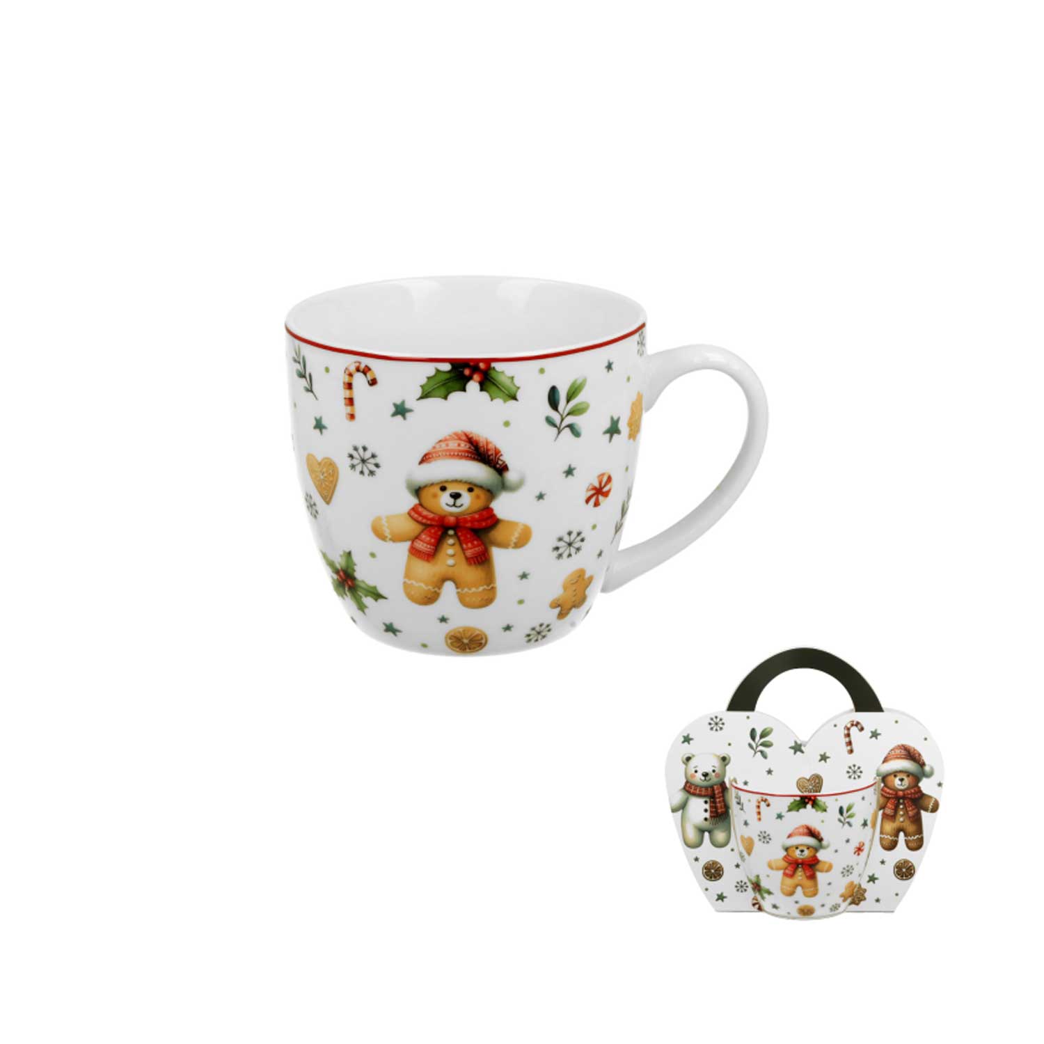 Bögre Karácsonyi porcelán bögre mézeskalács macis díszcsomagolásban