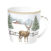 Tányér, étkészlet Karácsonyi porcelán bögre szarvasos White Forest fém díszdobozban