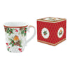 Tányér, étkészlet Karácsonyi porcelán bögre vörösbegy díszdobozban Christmas Berries