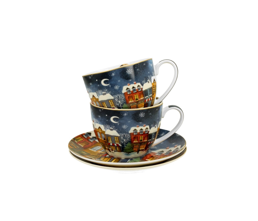 Bögre Karácsonyi porcelán csésze aljjal 2 db szett 280 ml díszcsomagolásban Christmas City