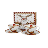 Bögre Karácsonyi porcelán csésze aljjal 2 személyes díszcsomagolásban Mikulás rénszarvas szánnal