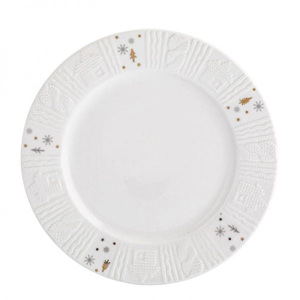 Karácsonyi dombor mintás hópelyhes porcelán desszertes tányér - 20 cm - Winter Glow