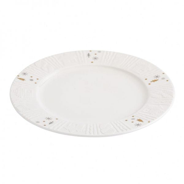 Karácsonyi dombor mintás hópelyhes porcelán desszertes tányér - 20 cm - Winter Glow