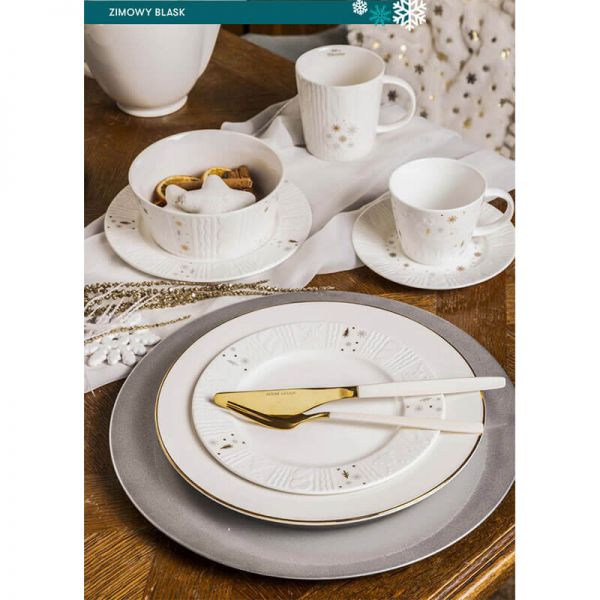 Karácsonyi dombor mintás hópelyhes porcelán desszertes tányér - 20 cm - Winter Glow