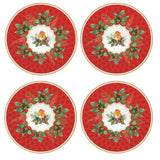 Tányér, étkészlet Karácsonyi porcelán desszertes tányér vörösbegy 4 db szett Christmas Berries