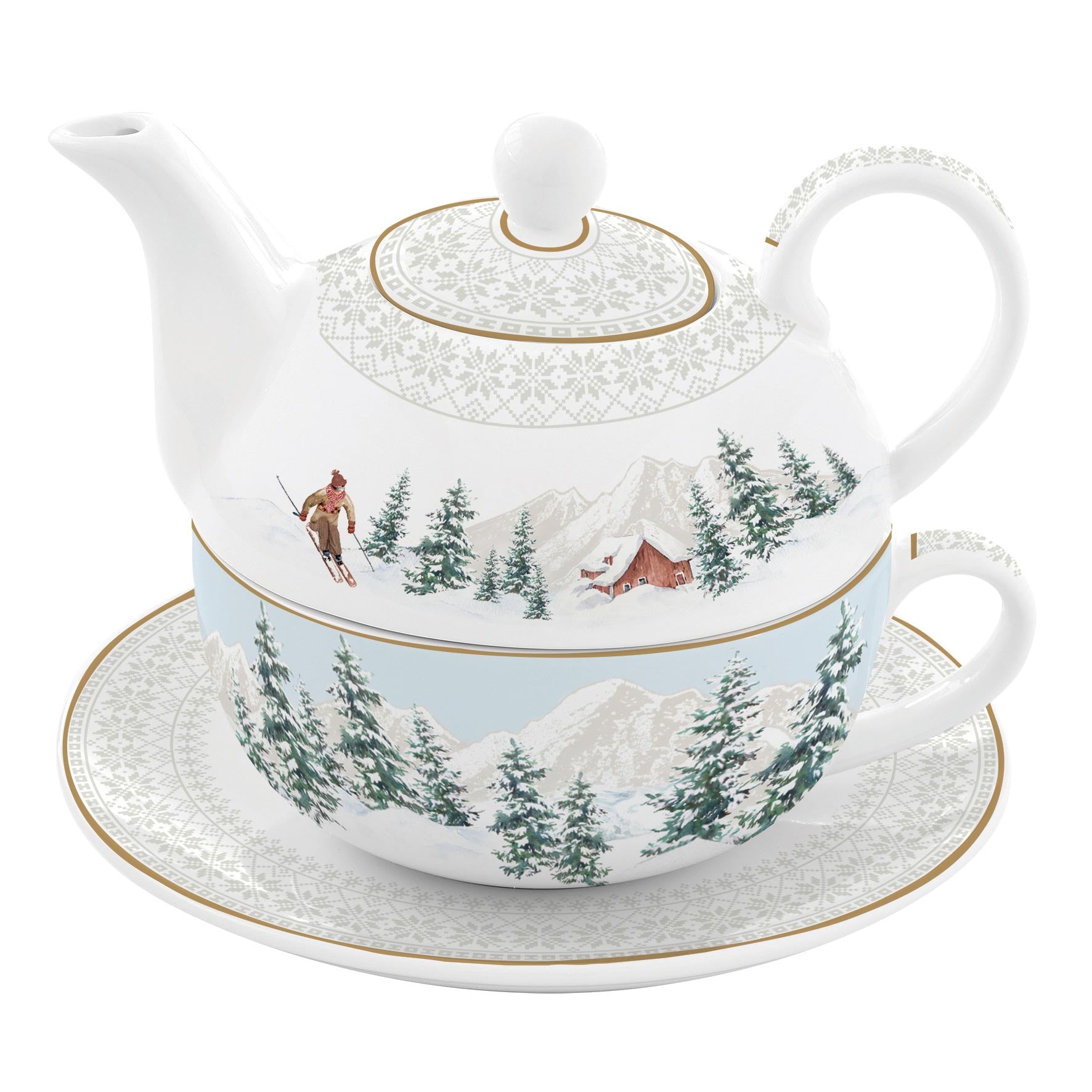 Teáskanna Karácsonyi Porcelán egyszemélyes teáskészlet 350 ml Chalet