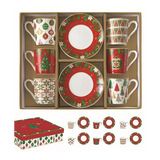 Tányér, étkészlet Karácsonyi porcelán eszpresszó csésze 6 db szett díszdobozban