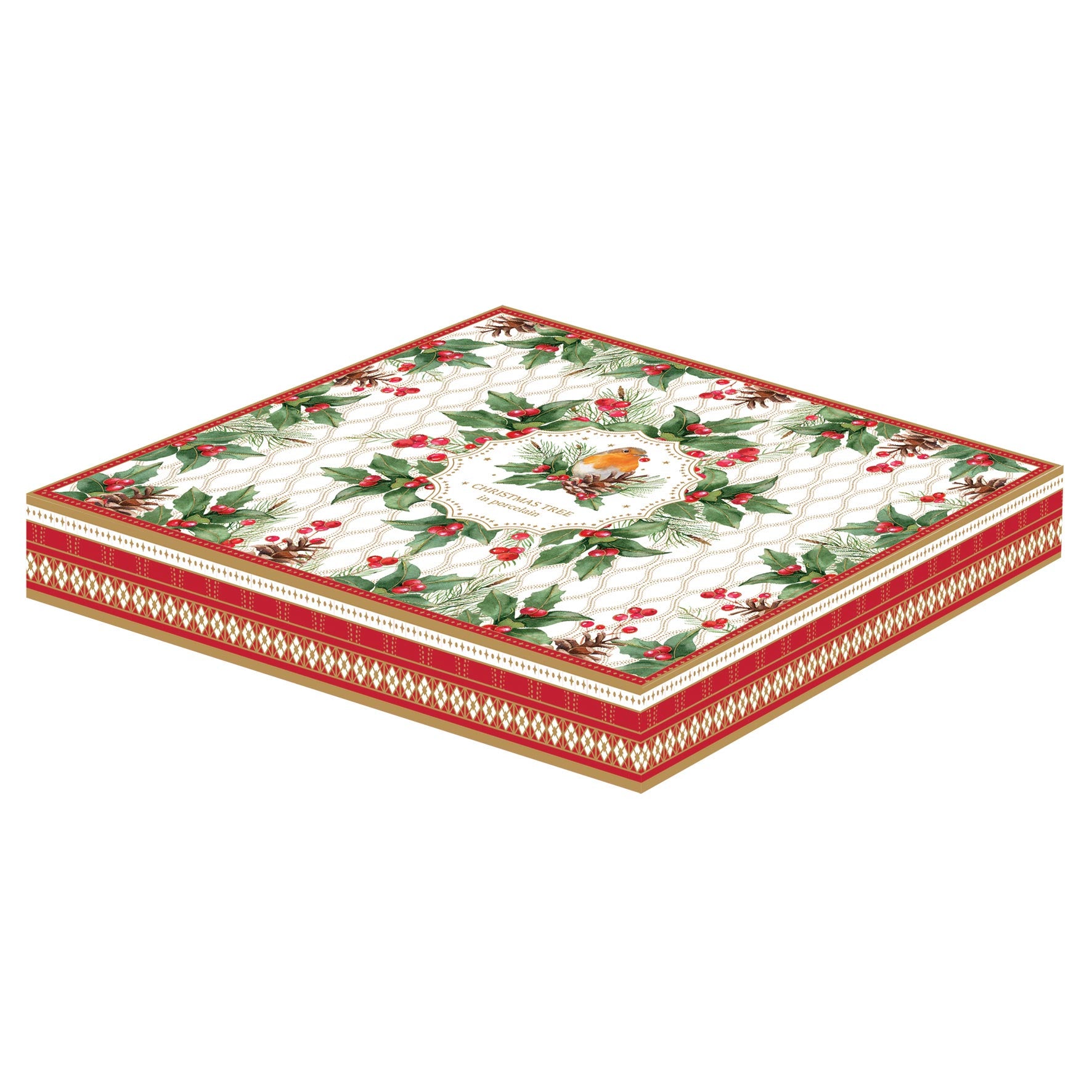 Tálca Karácsonyi porcelán fenyő alakú tálca Christmas Berries