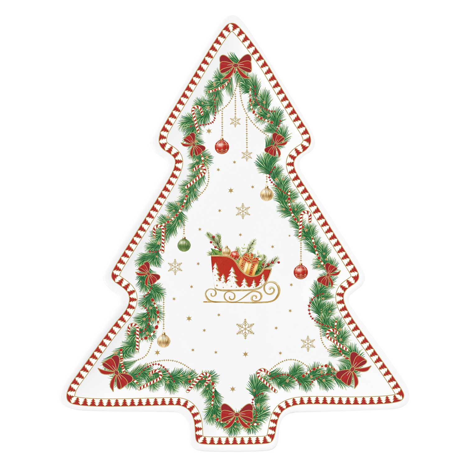 Tányér, étkészlet Karácsonyi porcelán fenyőfa alakú tálca díszdobozban Magie de Noel