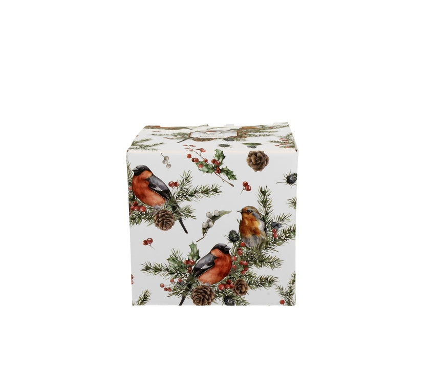 Bögre Karácsonyi porcelán gömbölyű keksztároló díszdobozban Madarak