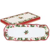 Tálca Karácsonyi porcelán hosszúkás kínáló tálca Christmas Berries