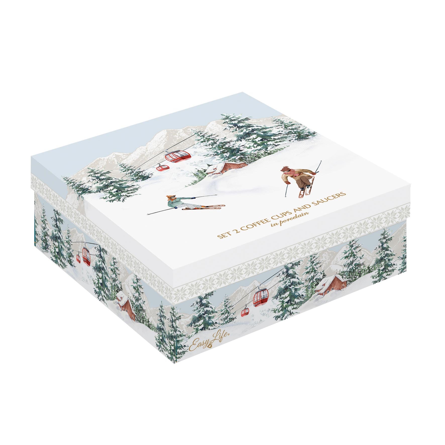 Bögre, csésze Karácsonyi porcelán kávés csésze 2 db díszdobozban Chalet
