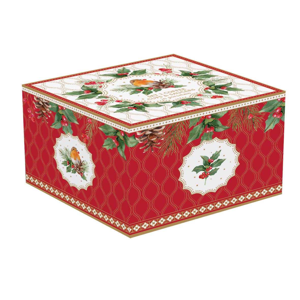 Bögre, csésze Karácsonyi porcelán kávés csésze 2 db vörösbegy díszdobozban Christmas Berries