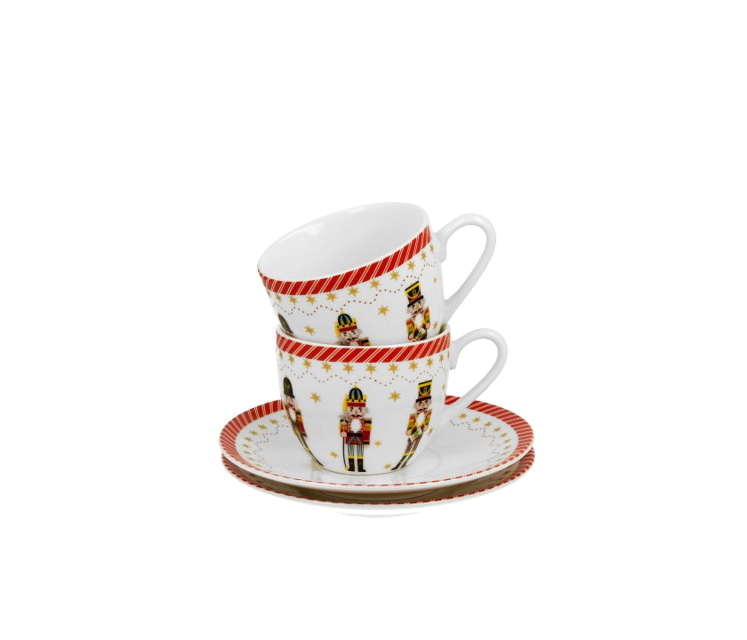 Tányér, étkészlet Karácsonyi porcelán kávés csésze aljjal diótörős díszdobozban Christmas Nutcracker
