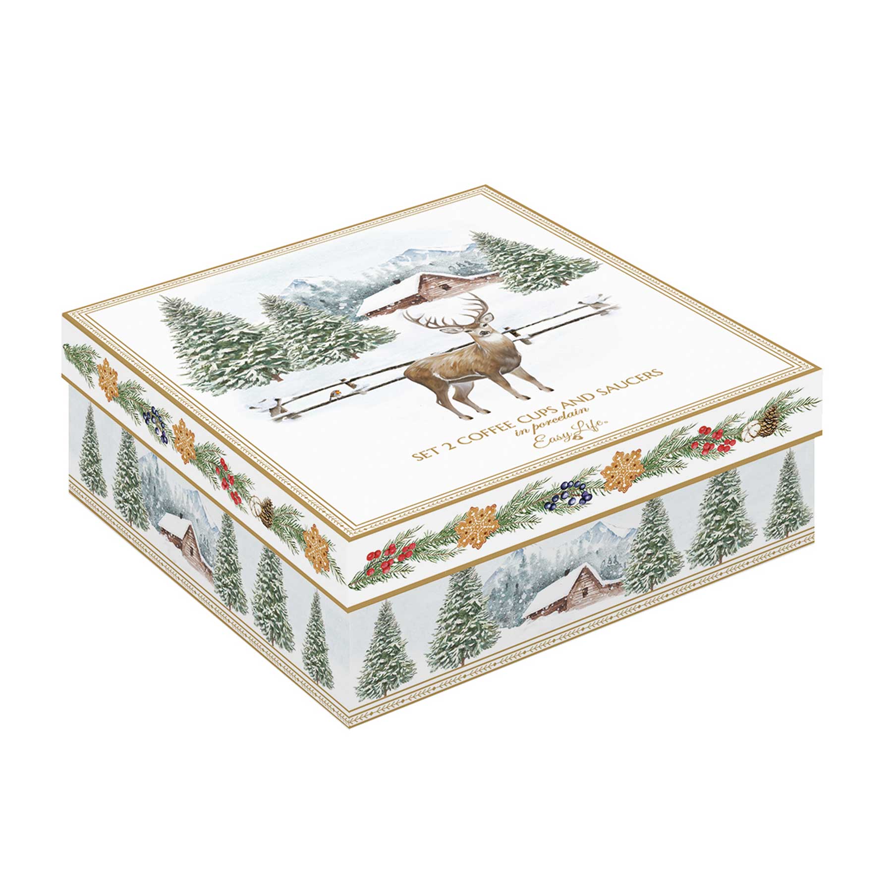 Csésze Karácsonyi porcelán kávés eszpresszó csésze aljjal 2 személyes White Forest
