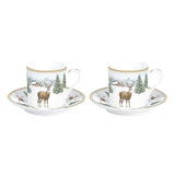 Csésze Karácsonyi porcelán kávés eszpresszó csésze aljjal 2 személyes White Forest