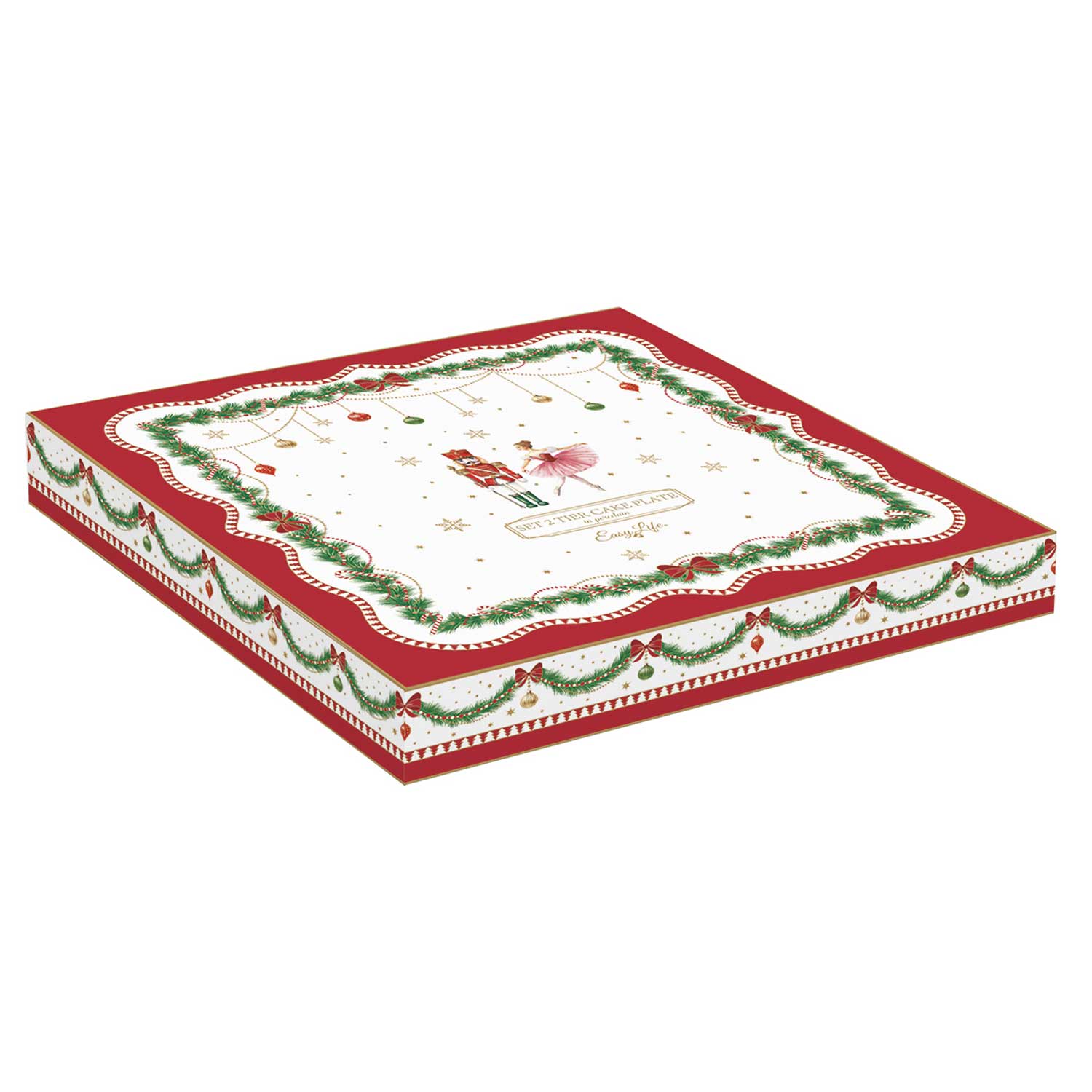Tányér, étkészlet Karácsonyi porcelán két emeletes torta állvány díszdobozban Magie de Noel