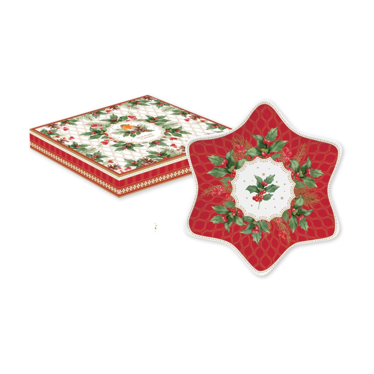 Tálca Karácsonyi porcelán kínáló csillag tálca Christmas Berries