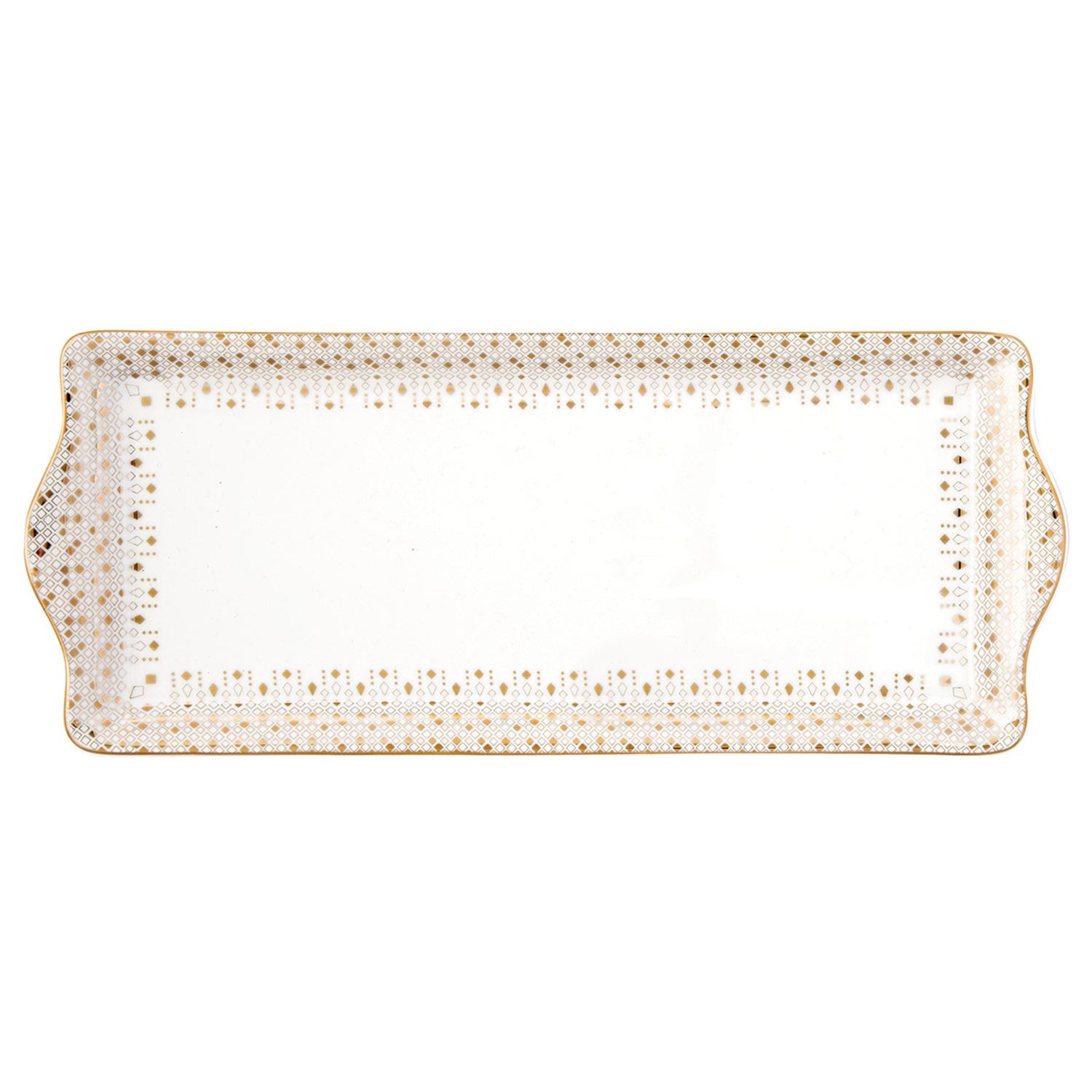 Tálca Karácsonyi porcelán kínáló tálca 35x15 cm fehér arany Festive