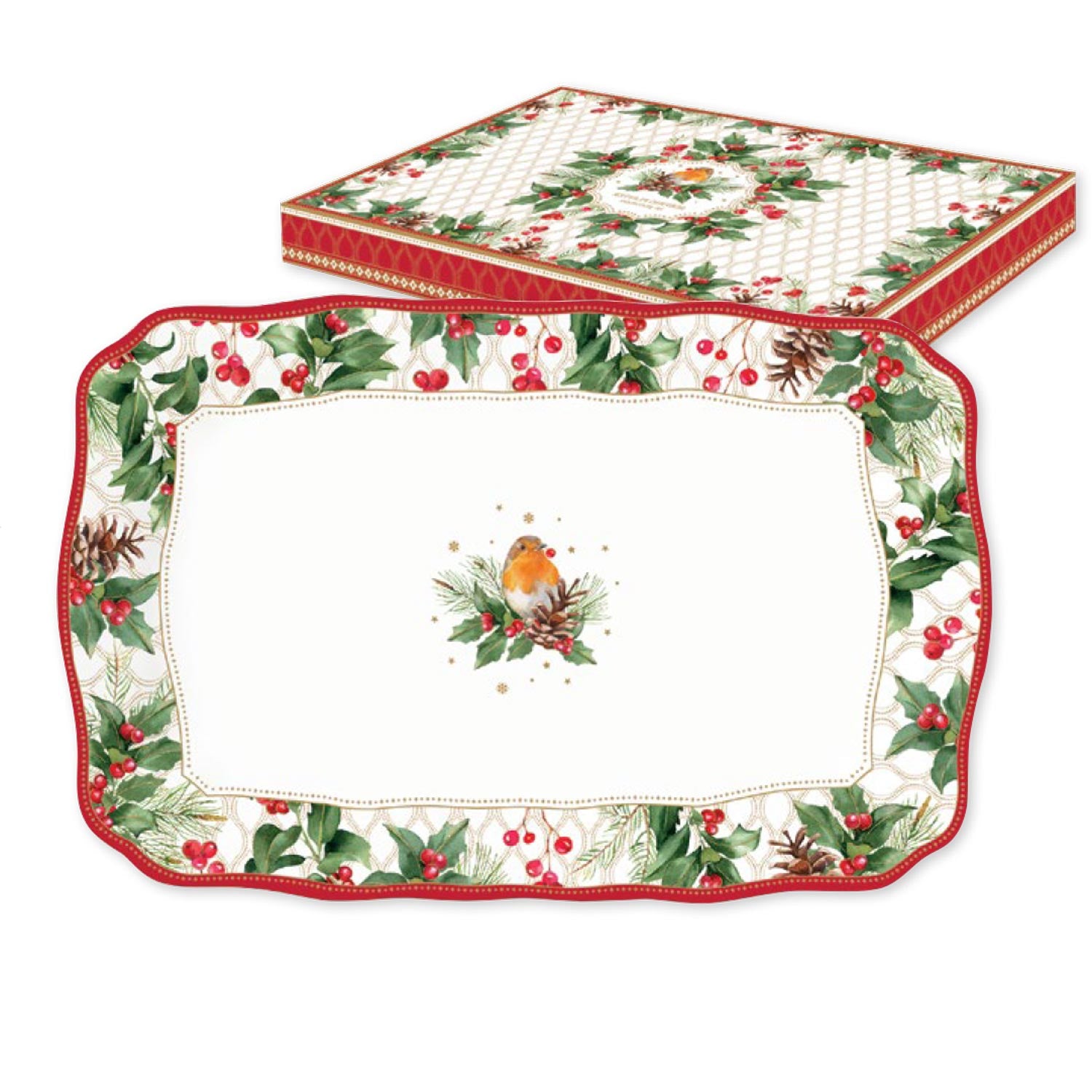 Tálca Karácsonyi porcelán kínáló tálca Christmas Berries