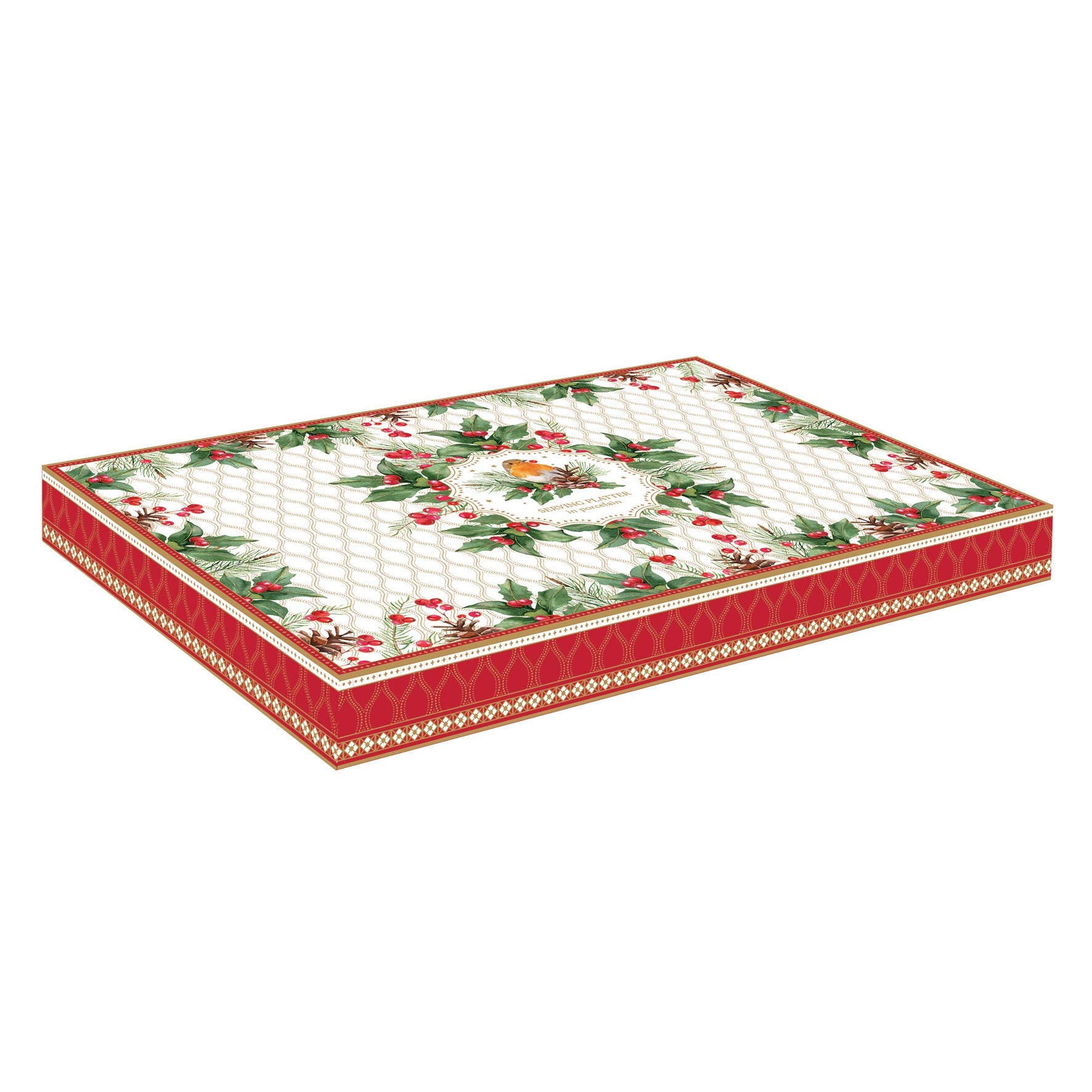 Tálca Karácsonyi porcelán kínáló tálca Christmas Berries