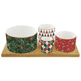 Bögre, csésze Karácsonyi porcelán kínálótál 4 db-os szett bambusztálcán díszdobozban Fancy Christmas (Copy)