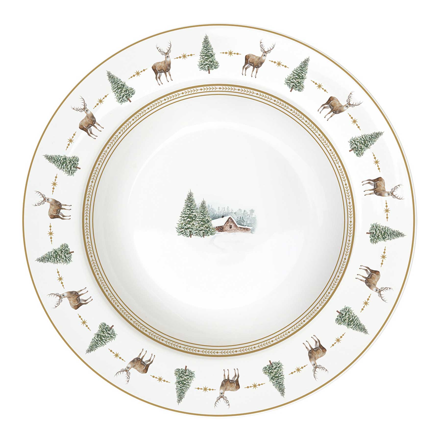 Tányér, étkészlet Karácsonyi porcelán mélytányér szarvas mintás White Forest
