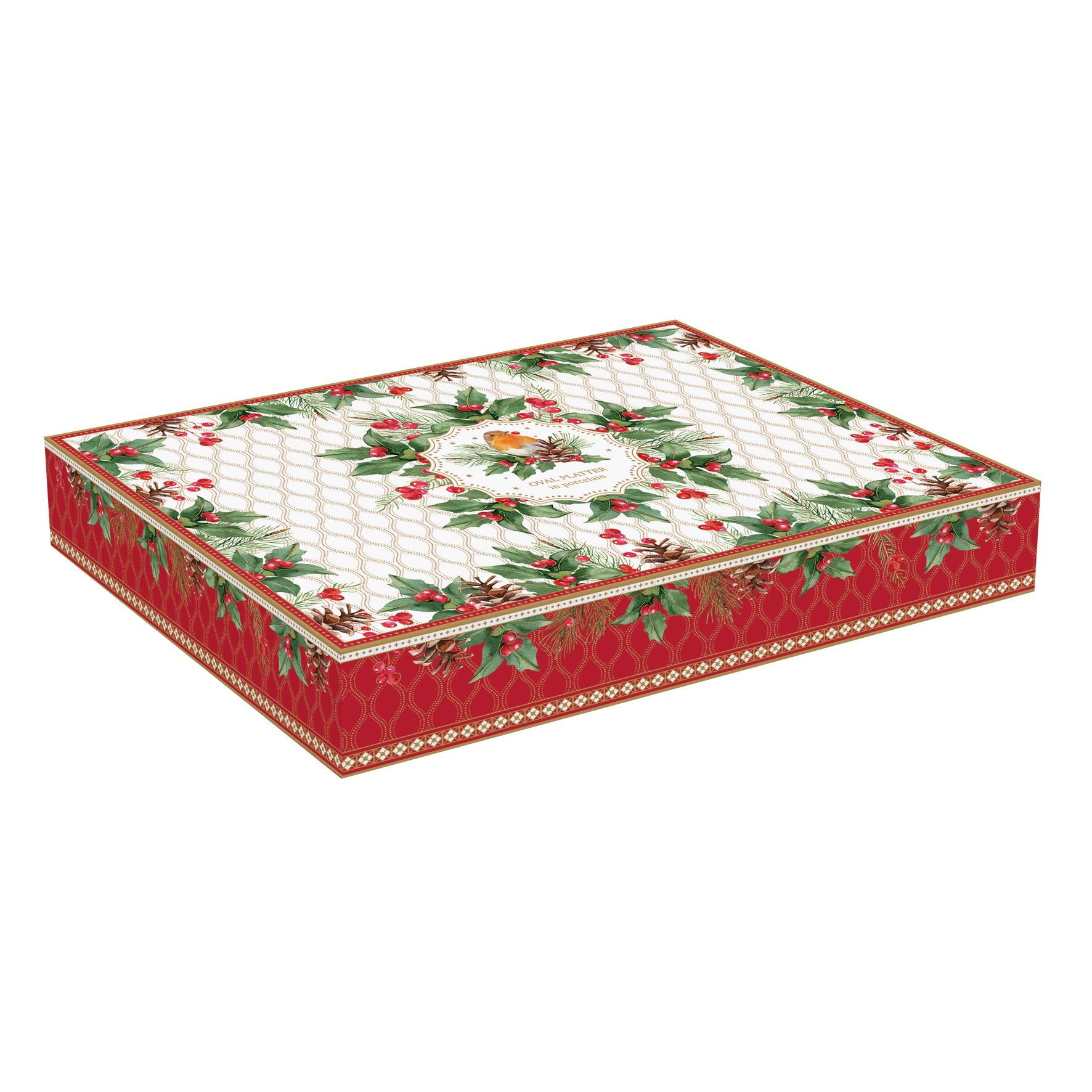 Tálca Karácsonyi porcelán nagy ovális kínáló tál Christmas Berries