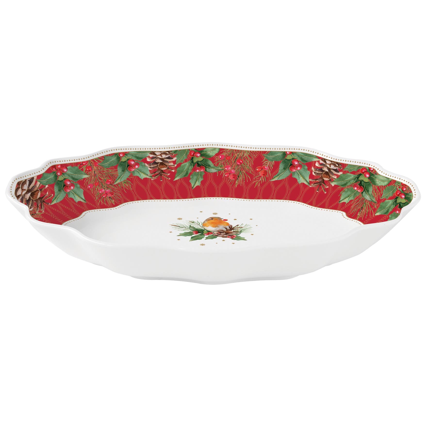 Tálca Karácsonyi porcelán nagy ovális kínáló tál Christmas Berries