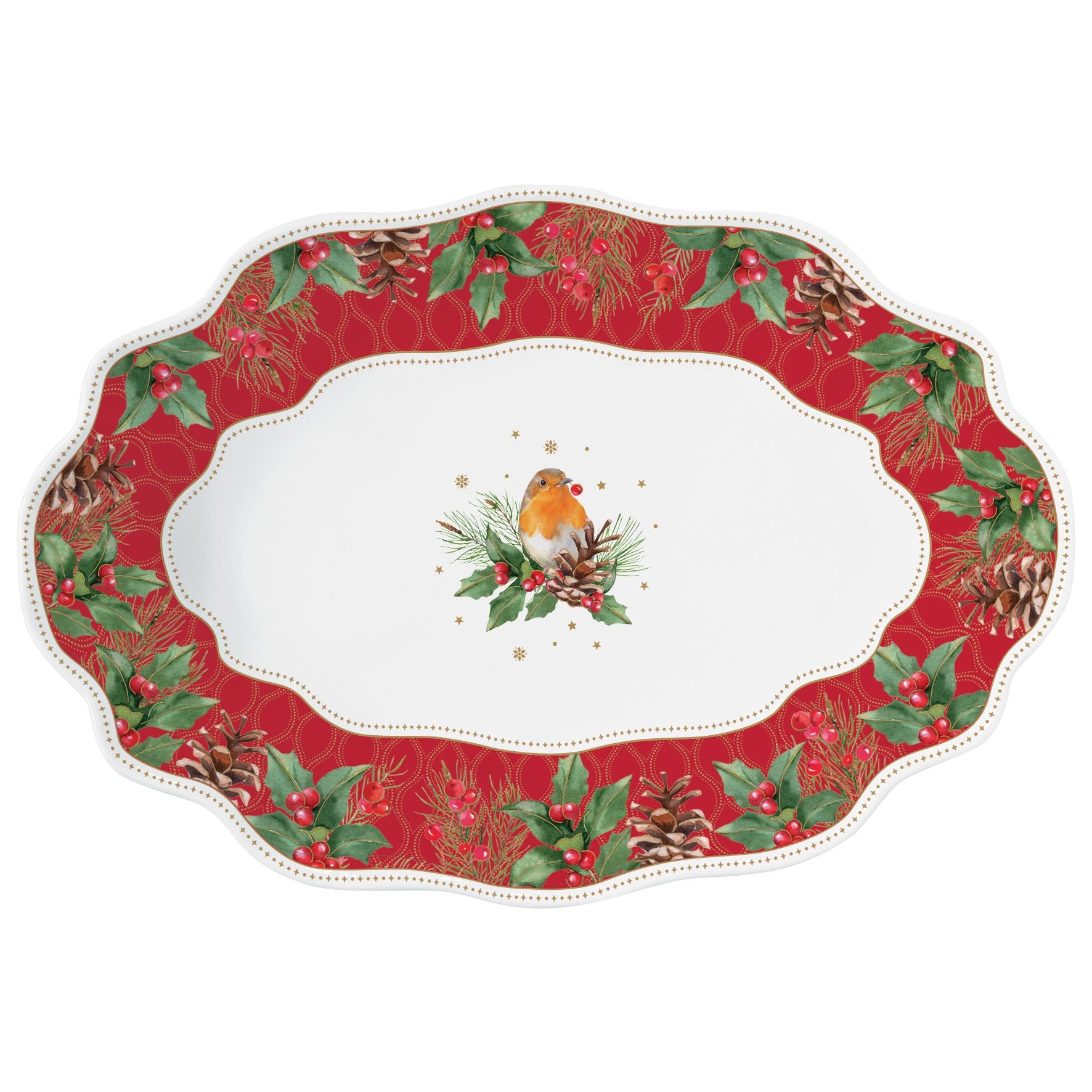Tálca Karácsonyi porcelán nagy ovális kínáló tál Christmas Berries