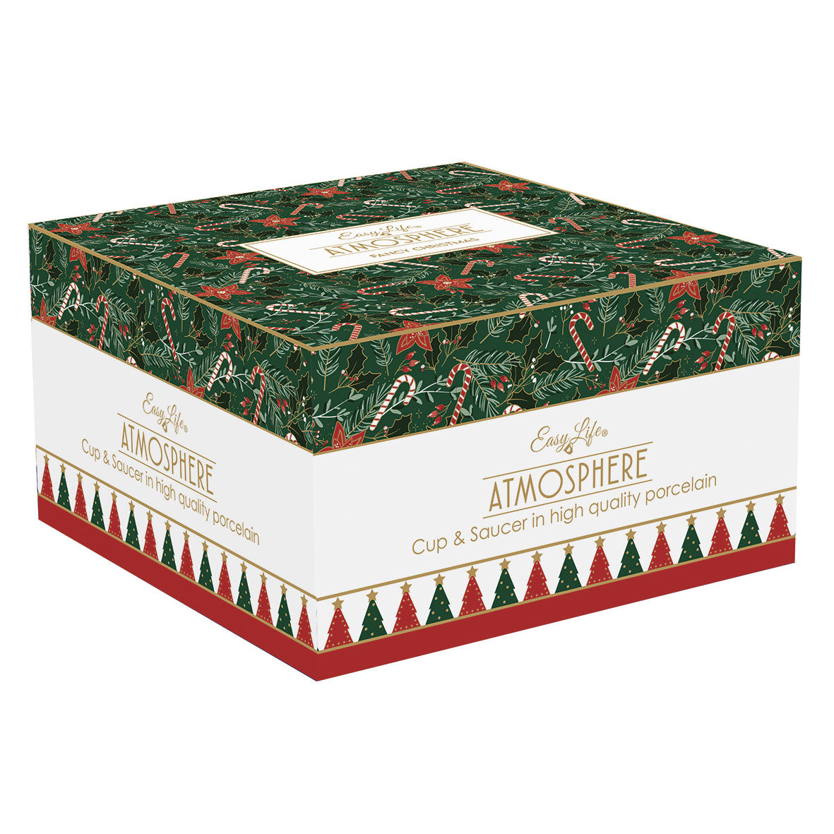 Bögre, csésze Karácsonyi porcelán nagy teás csésze aljjal 400 ml díszdobozban Fancy Christmas