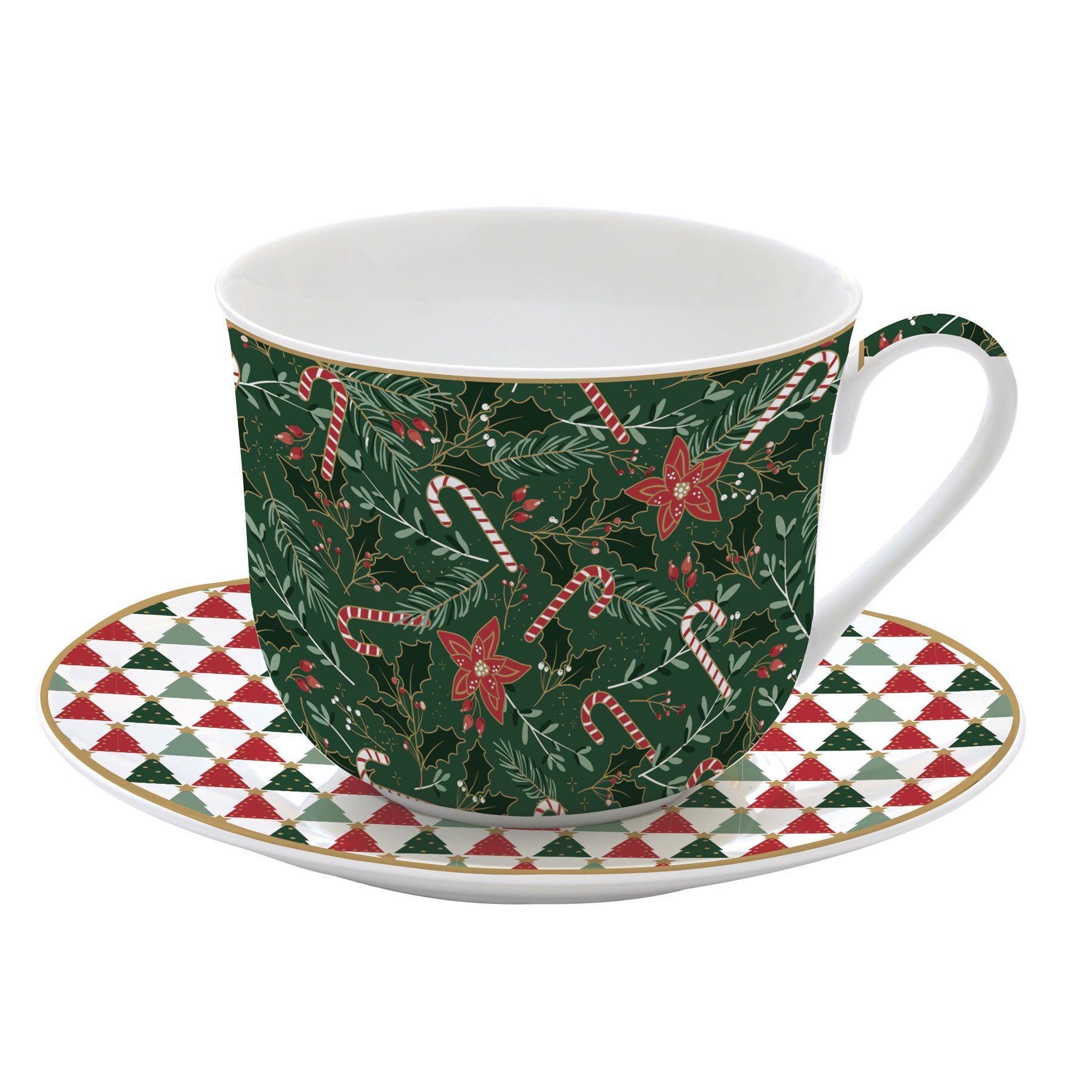 Bögre, csésze Karácsonyi porcelán nagy teás csésze aljjal 400 ml díszdobozban Fancy Christmas