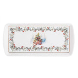 Karácsonyi porcelán süteményes tálca - 27,5x2,5x13 cm - fenyőágas