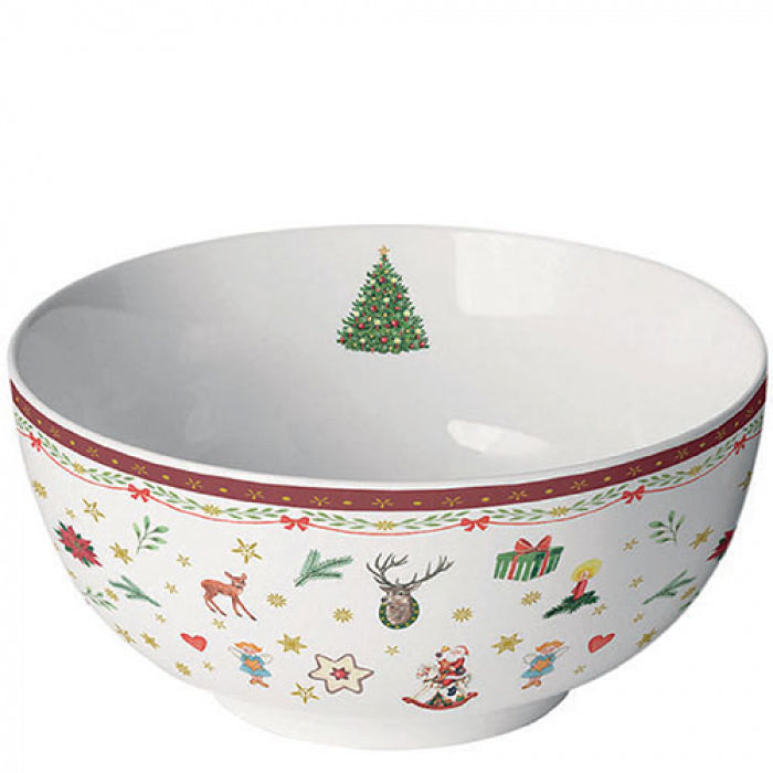 Tál Karácsonyi porcelán tál 6,5x14 cm Ornaments All Over red