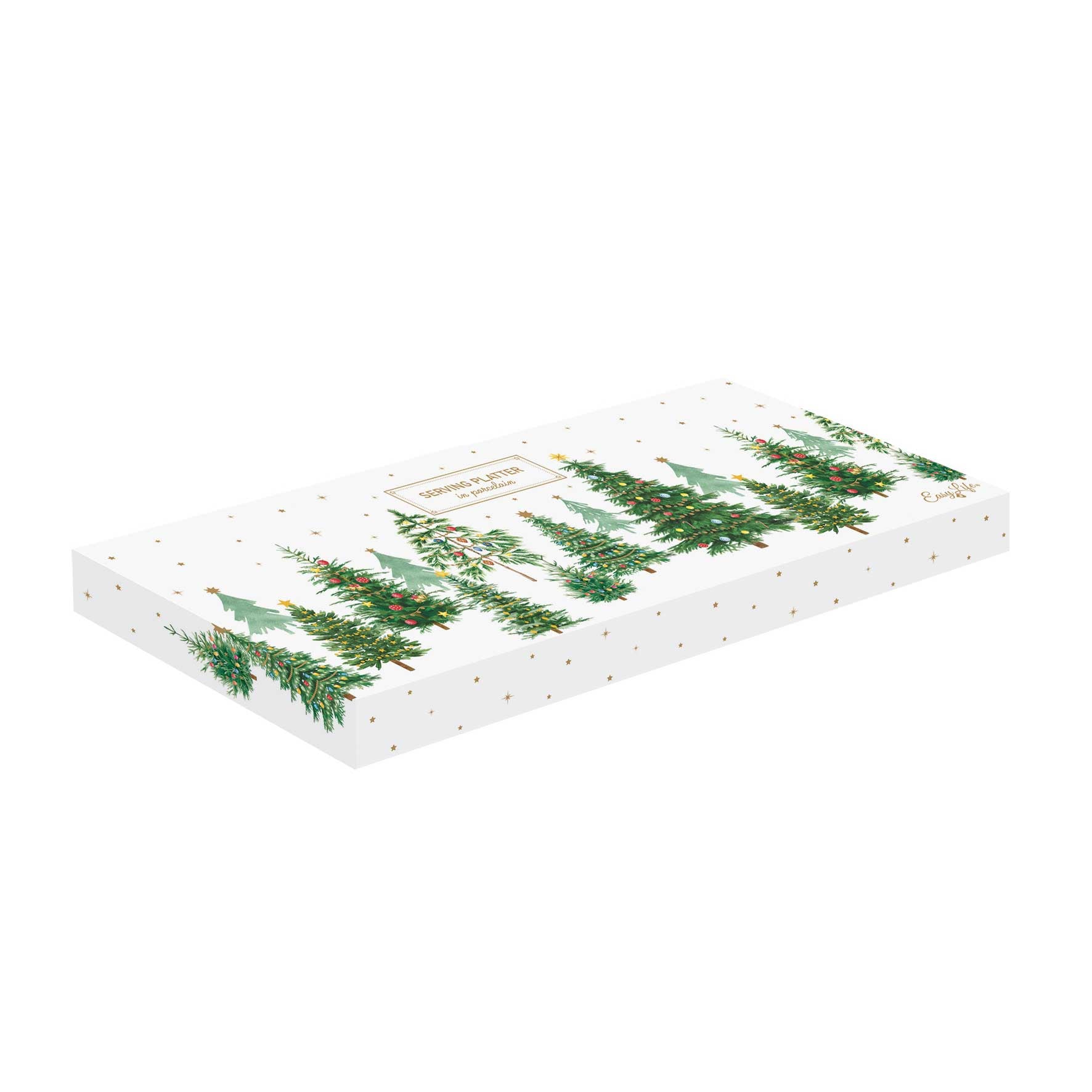 Tálca Karácsonyi porcelán tálca 37x14 cm fenyőfa dísszel