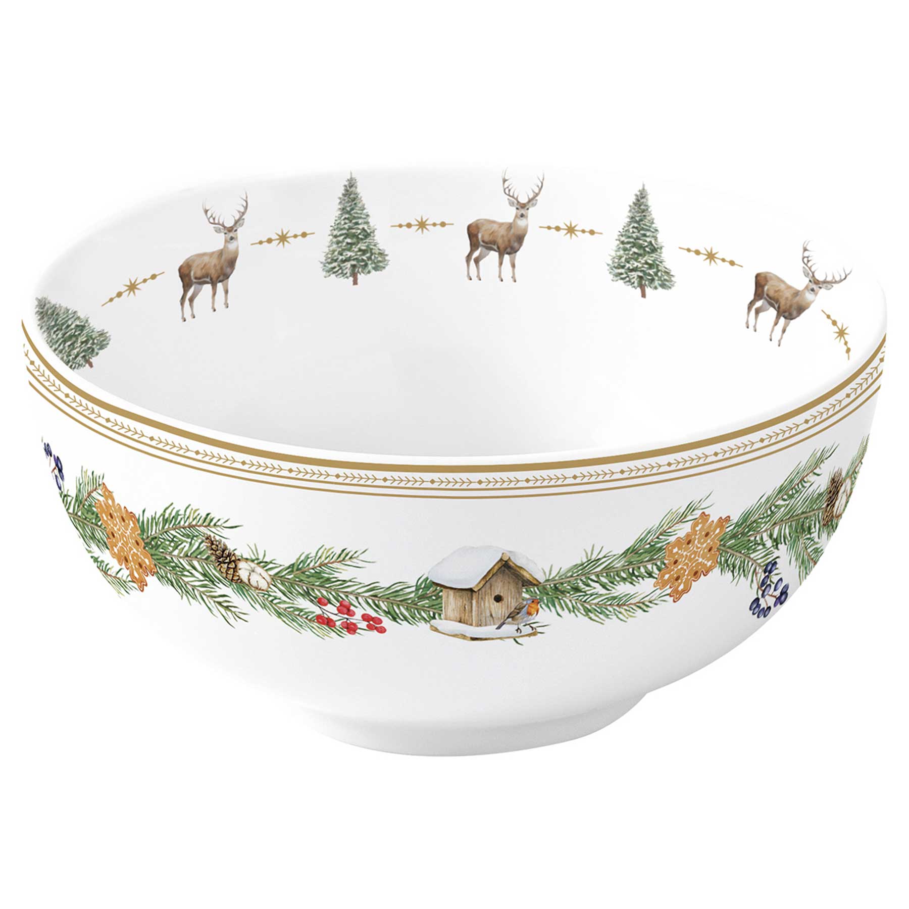 Tányér, étkészlet Karácsonyi porcelán tálka 12 cm szarvas mintás White Forest
