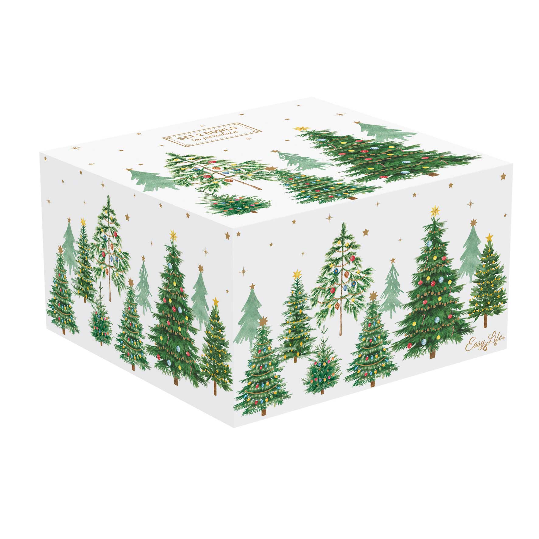 Tálka Karácsonyi porcelán tálka szett 2 db fenyőfa dísszel
