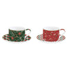 Bögre, csésze Karácsonyi porcelán teás csésze aljjal 2 személyes díszdobozban Fancy Christmas
