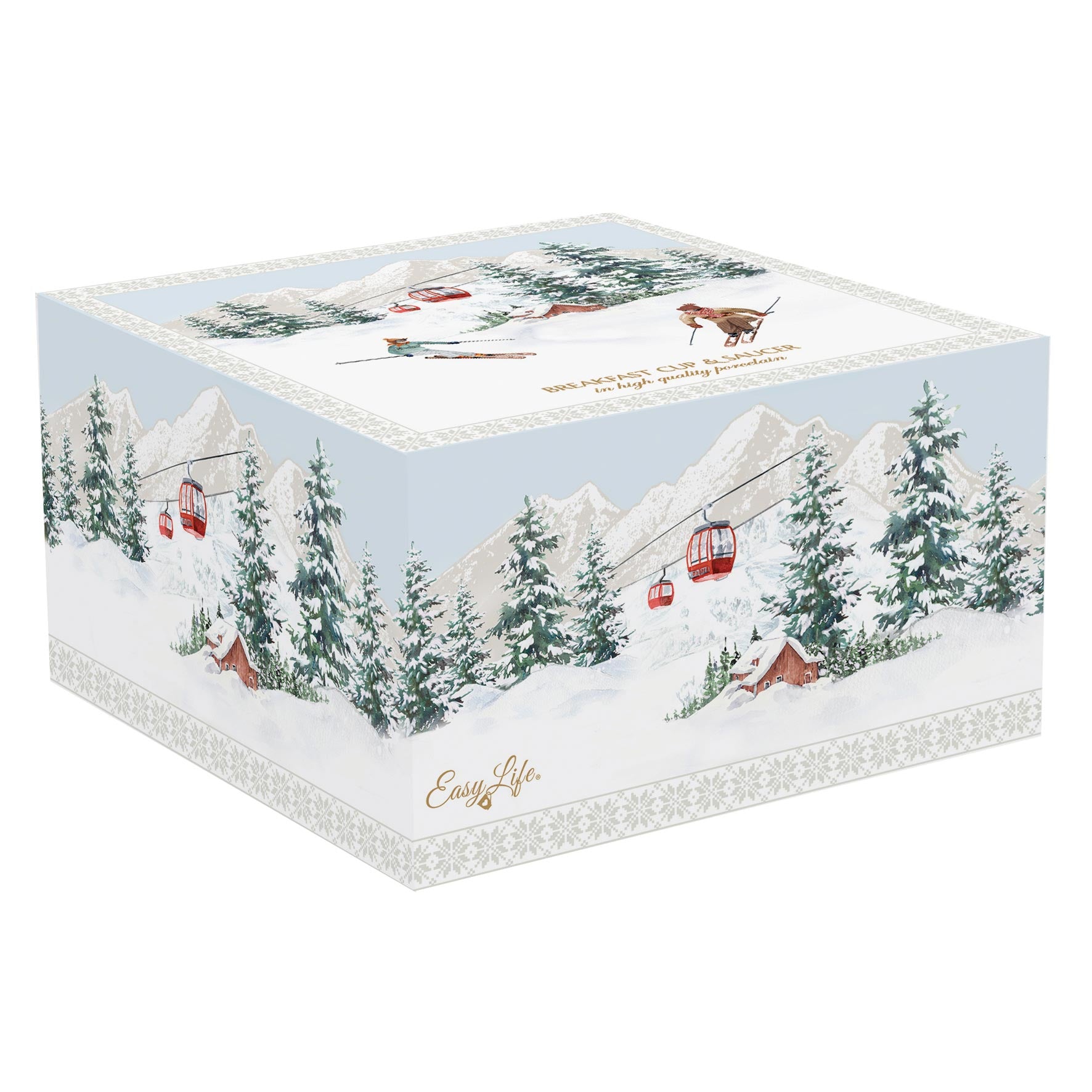 Bögre Karácsonyi porcelán teás csésze aljjal díszdobozban Chalet