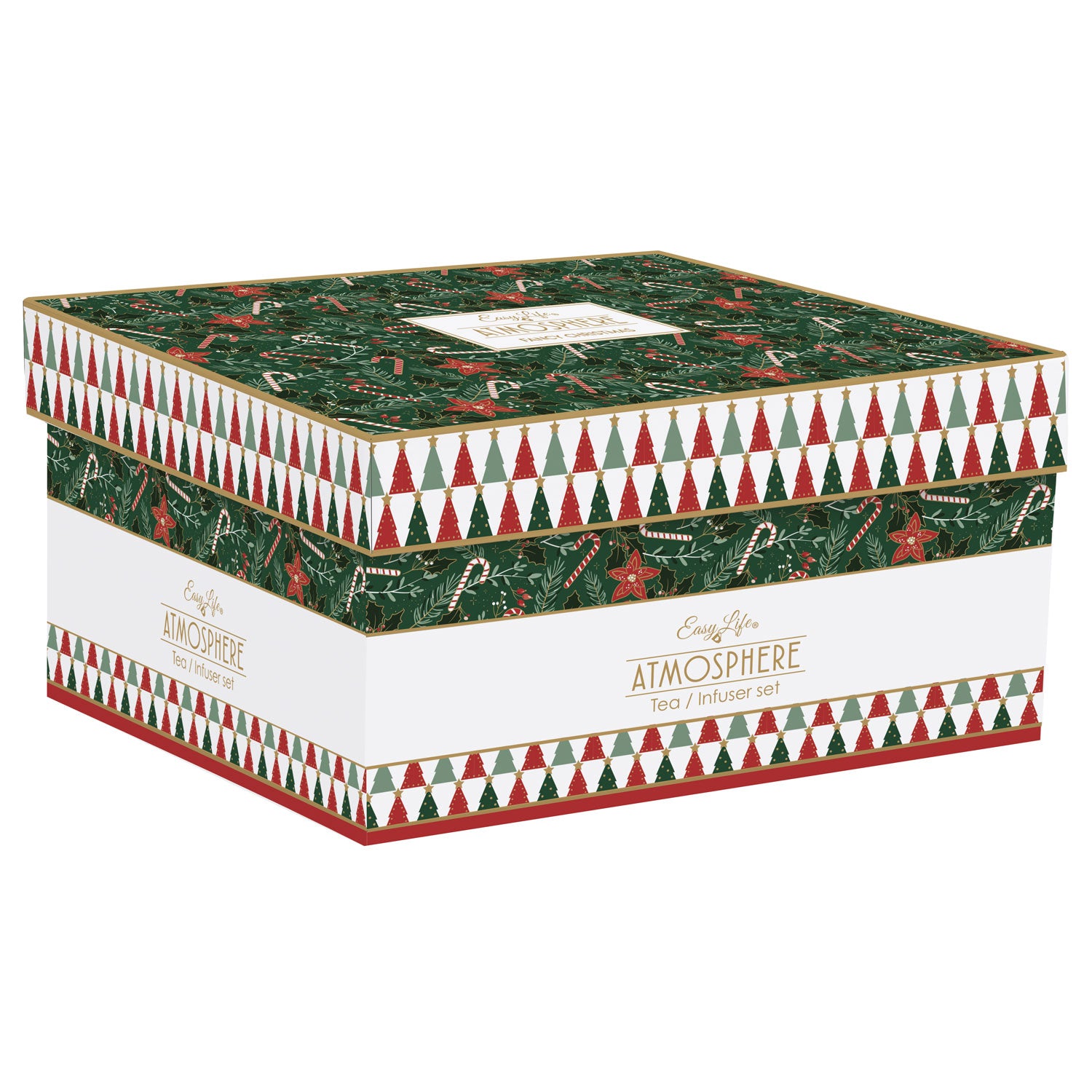 Bögre, csésze Karácsonyi porcelán teáskanna fém szűrővel és 2 db pohárral díszdobozban Fancy Christmas
