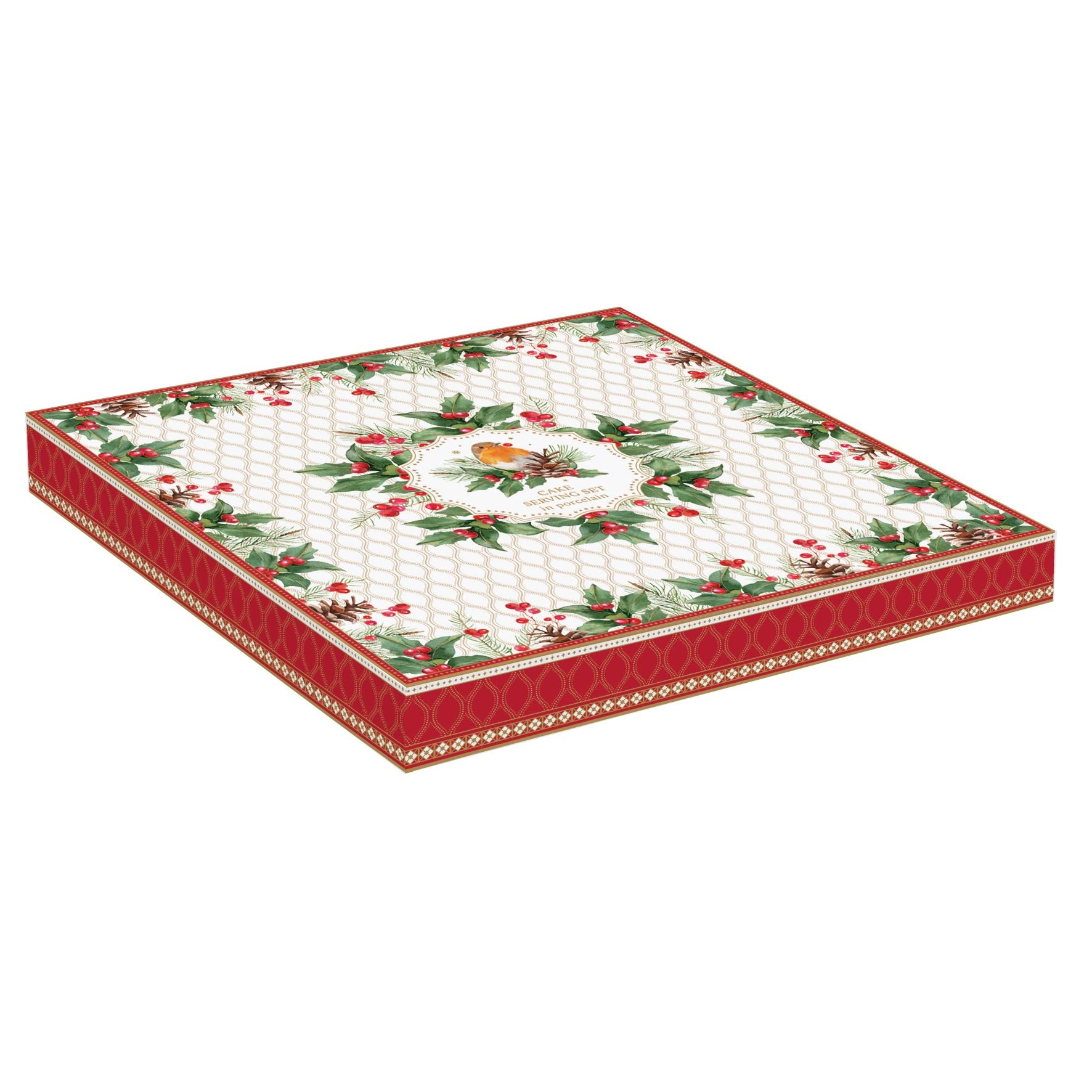 Tortatál Karácsonyi porcelán tortatál lapáttal Christmas Berries