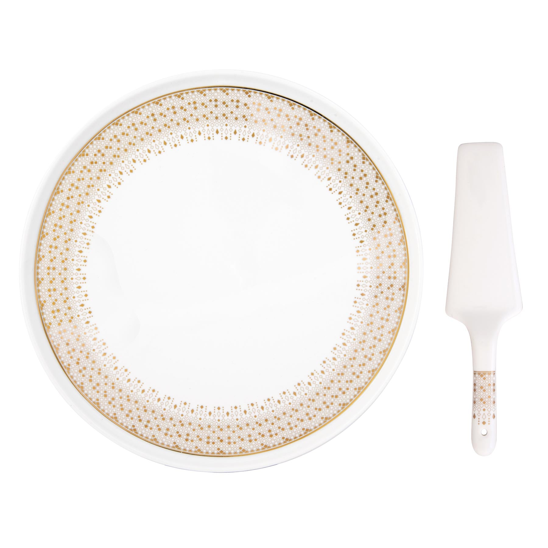 Tálca Karácsonyi porcelán tortatál lapáttal fehér arany Festive