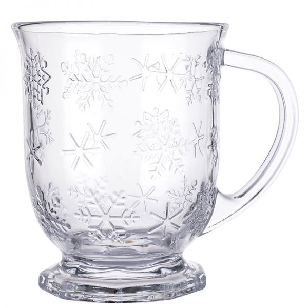 Karácsonyi talpas üveg bögre hópelyhes mintával - 500 ml