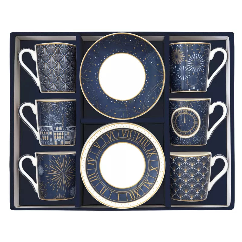 Porcelán eszpresszó kávés csésze + alj 6 személyes 100 ml dobozban Midnight