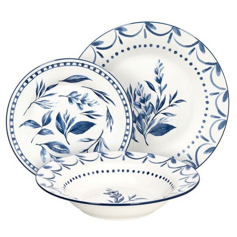 Kék fehér virágos 18 részes porcelán étkészlet Tognana LOIRA